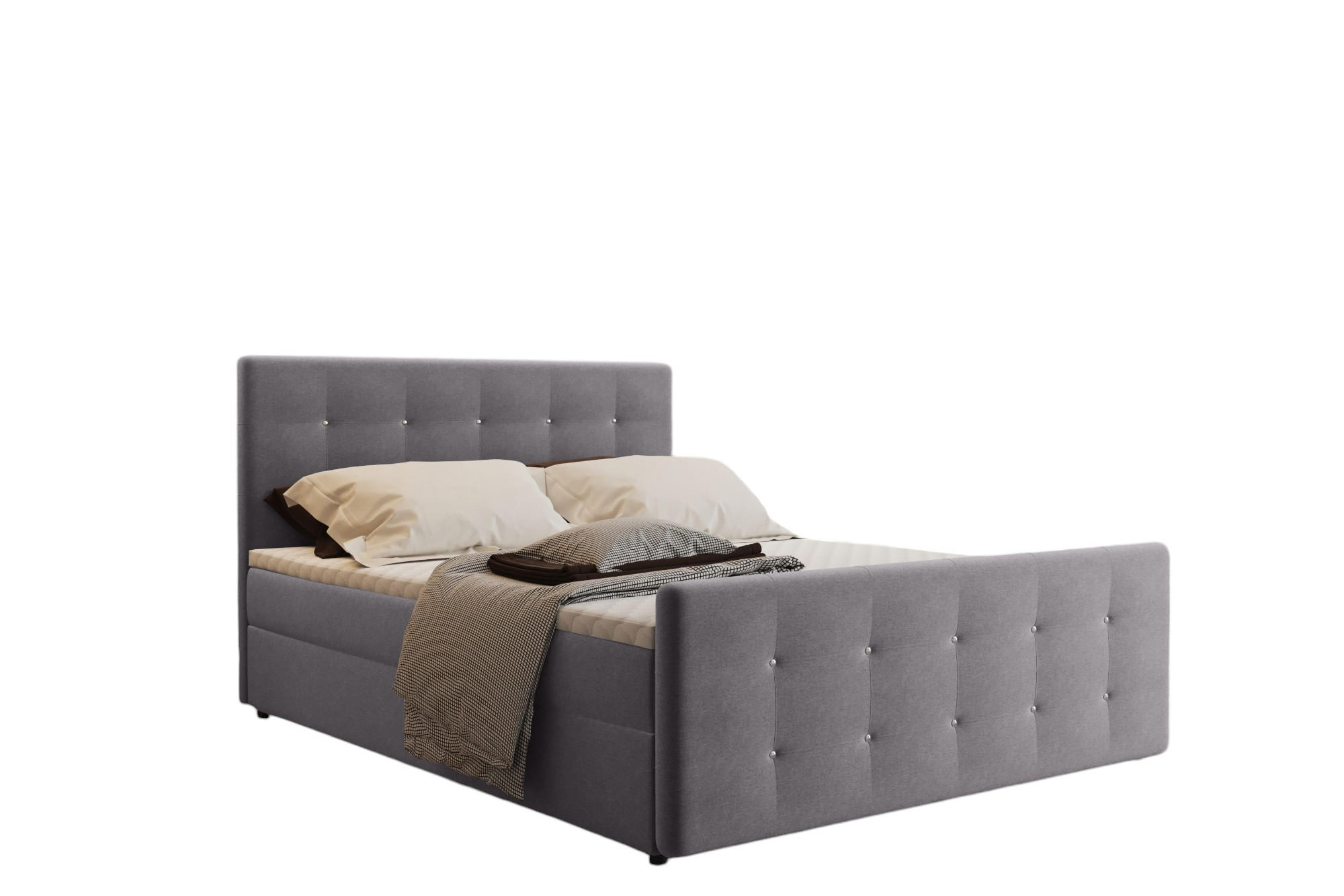 Kaiser Möbel KONTINENTÁLNÍ POSTEL s úložným prostorem, matrací a topperem AMOR Šedá 140x200 cm H3-Bonell