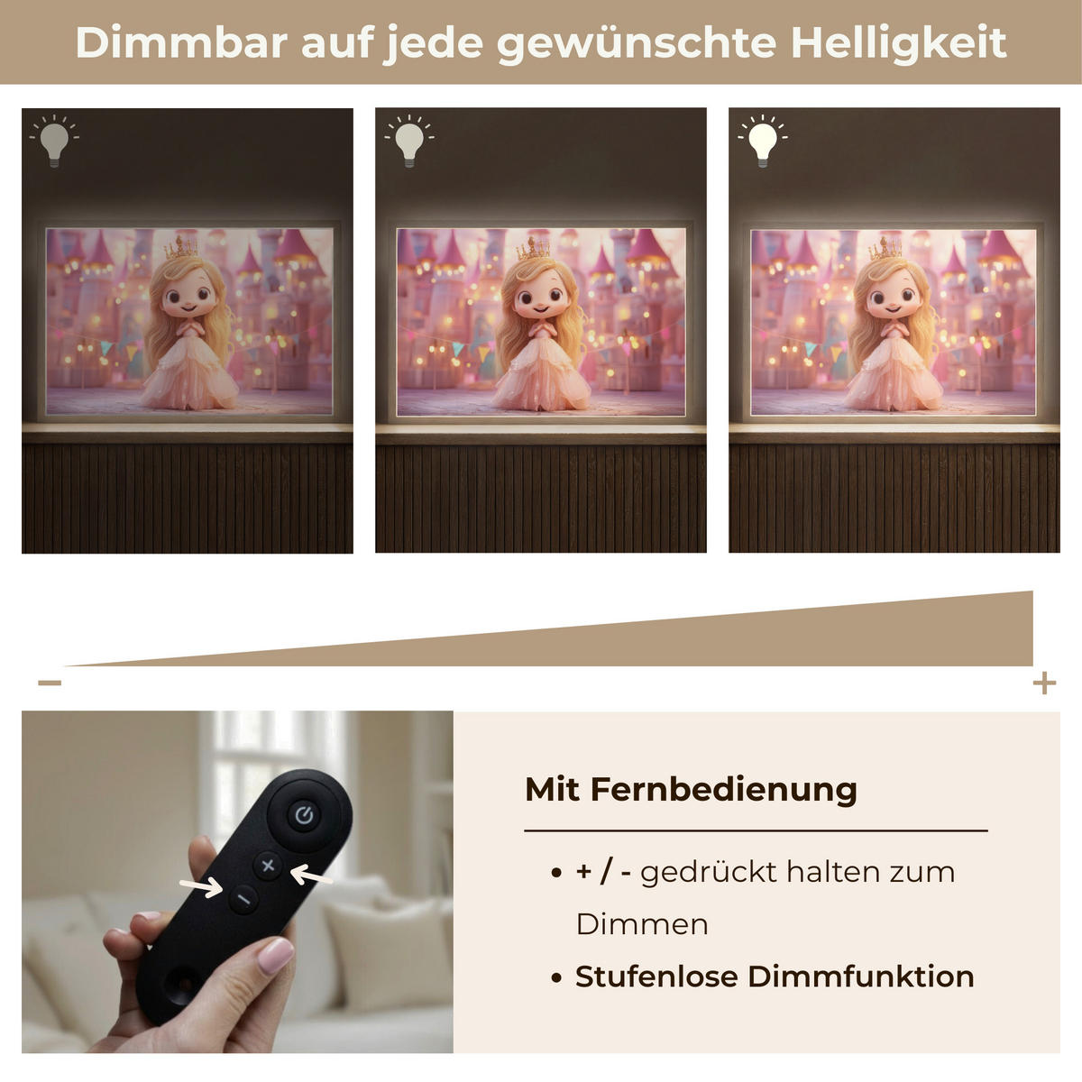 NACHTTISCHLAMPE MIT AKKU Prinzessin - Rosa - Schloss 60x40 cm - Rosa, Holzwerkstoff (8/60/40cm) - OnlyWow