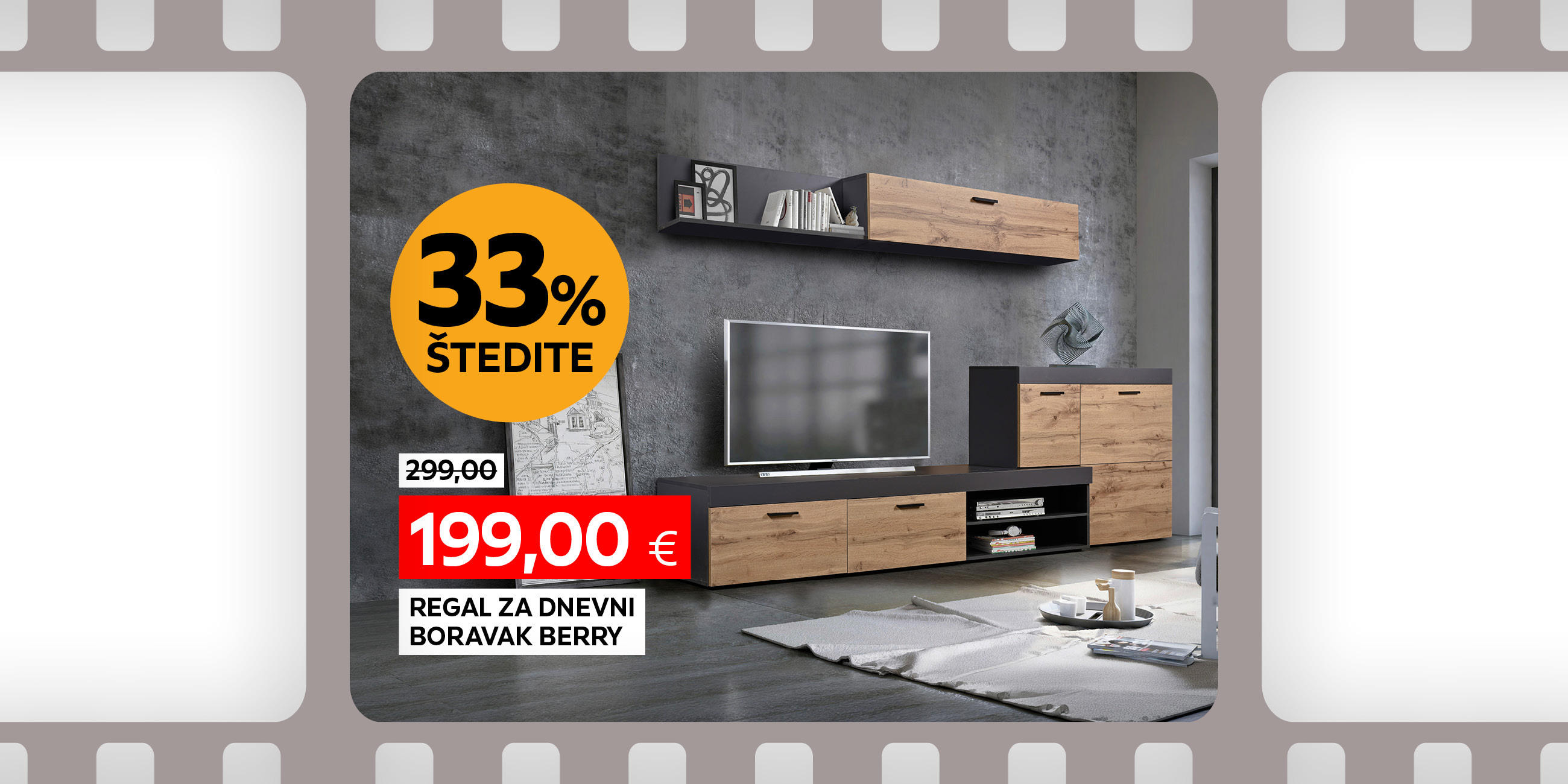 regal za dnevni boravak Berry umjesto 299,00 € nova cijena 199,00 € Štedite 33%