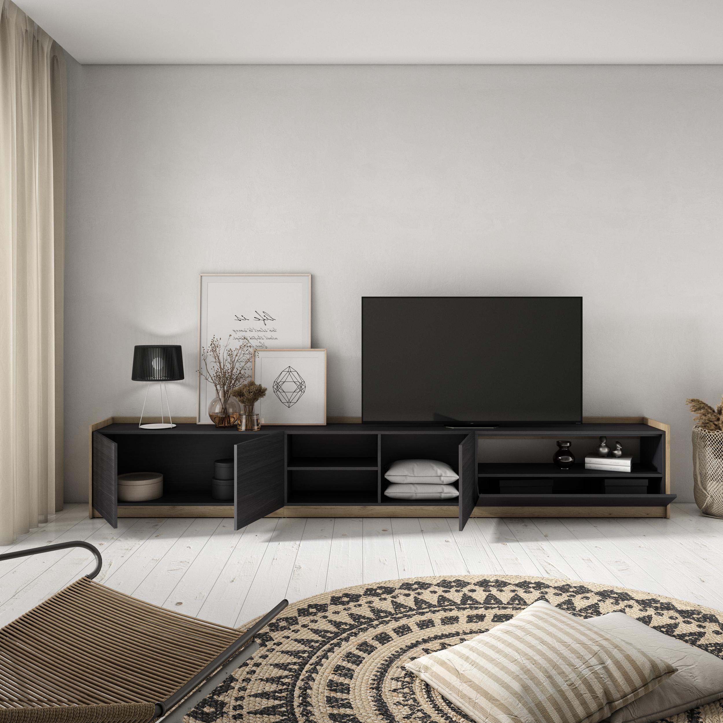 TV-SCHRANK, Lowboard, Schwarz Eiche, 310/37/50cm - Schwarz, Holzwerkstoff (310/50/37cm) - Skraut Home