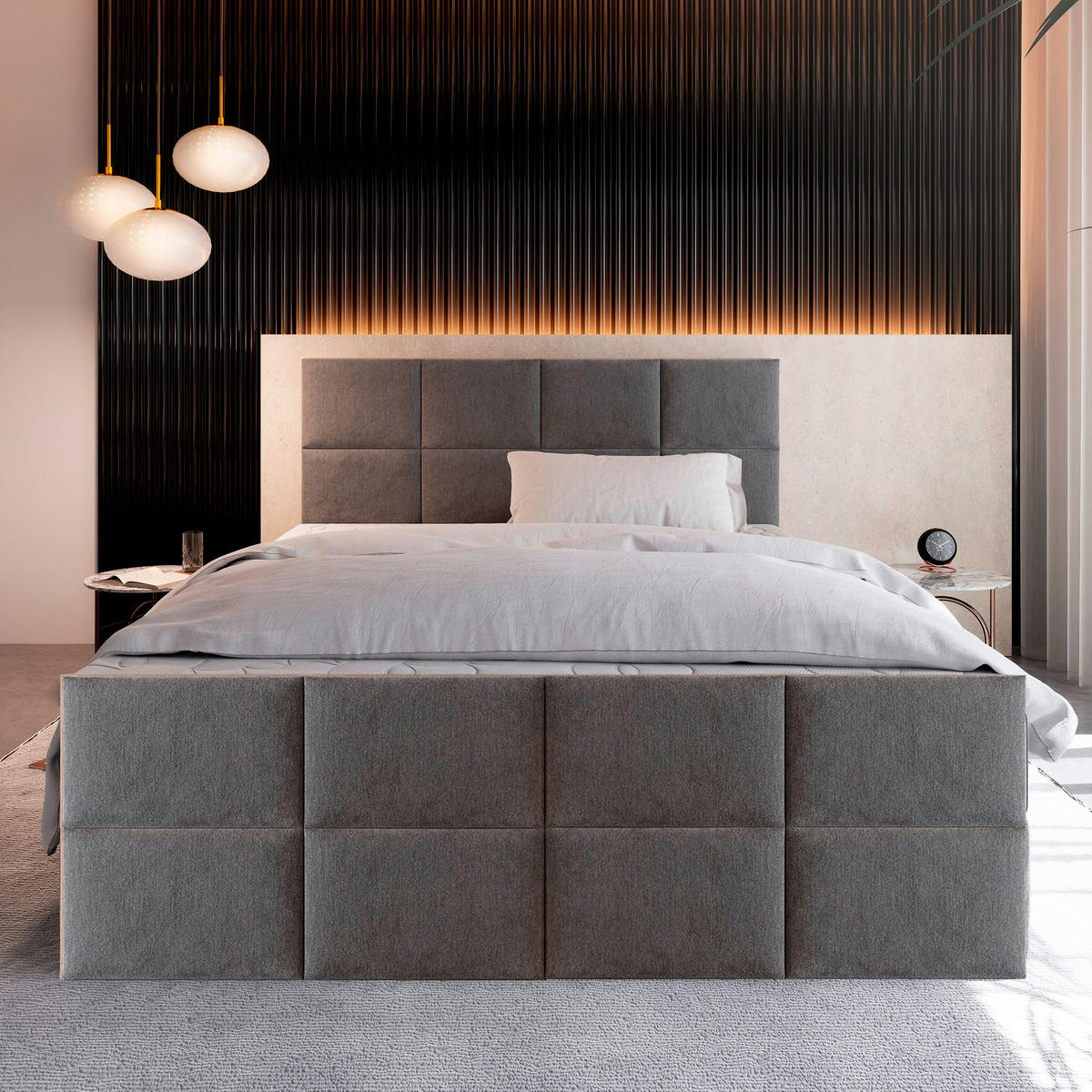 BOXBETT ARIEL 160x200 cm mit Matratze und Topper - Braun - Braun, Holz (160/200cm) - MASSENO