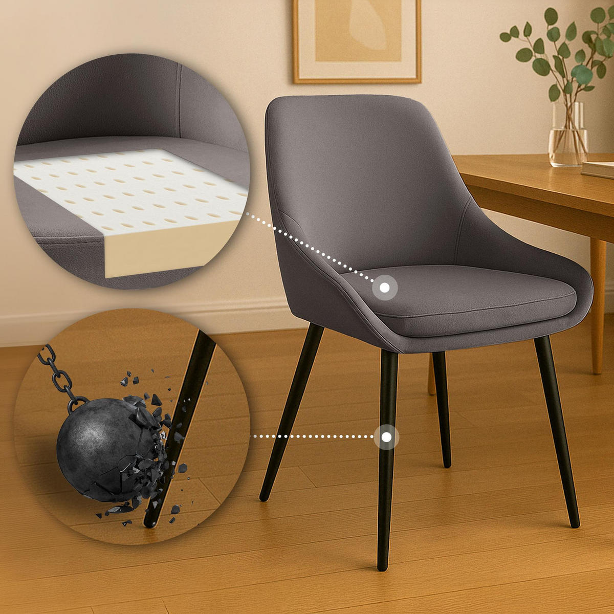 STUHL Samt Anthrazit - Anthrazit/Schwarz, Textil (50/86/53cm) - CLP