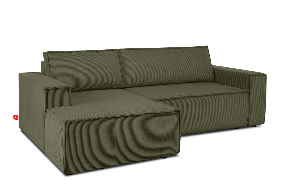 ECKSCHLAFSOFA-LINKS NAPI in Pet Friendly Cord-Stoff, oliv - Schwarz/Olivgrün, Textil (262/148cm) - KONSIMO®