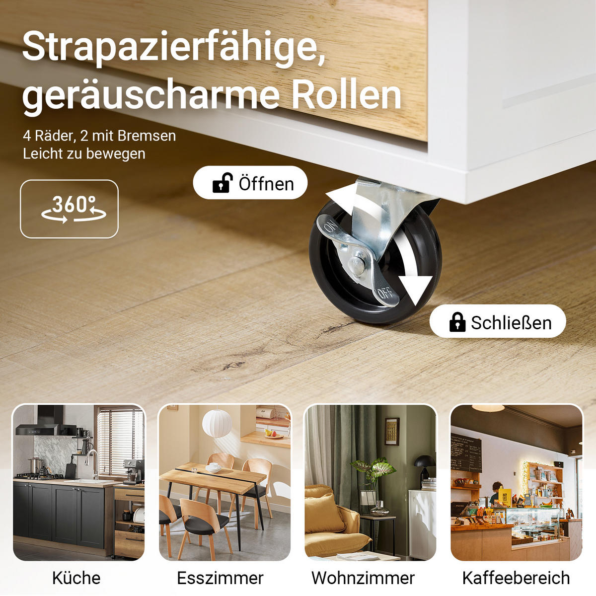 KÜCHENWAGEN mit Gummibaum-Arbeitsplatte - Weiß, Holz/Holzwerkstoff (92/87/42cm) - SoBuy
