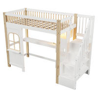 HOCHBETT 90/200 cm DE-04834, mit LED, Fensterform und Schreibtisch in Weiß/Natur - Weiß/Naturfarben, Holz/Holzwerkstoff (90/200cm) - ComfortXL