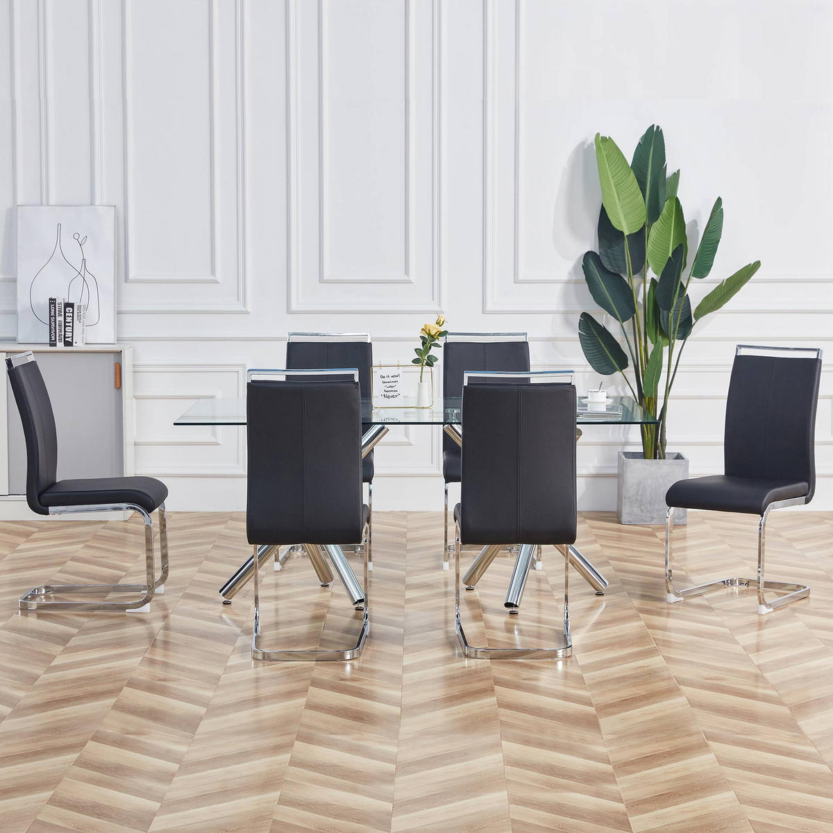 FREISCHWINGER 4er Set Kunstleder Schwarz Metallgestell 120kg - Schwarz, Leder (42/100/54cm) - FLIEKS
