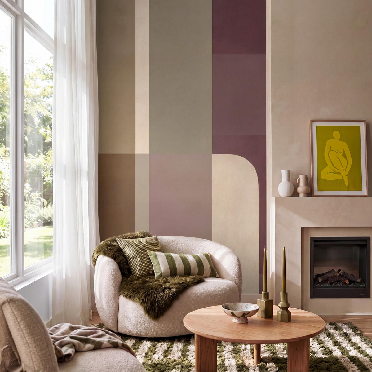 TAPETE - Unis - Abstrakt - Bordeaux - Linien - 120x200 cm - Multicolor, Papier (120/200cm) - OnlyWow