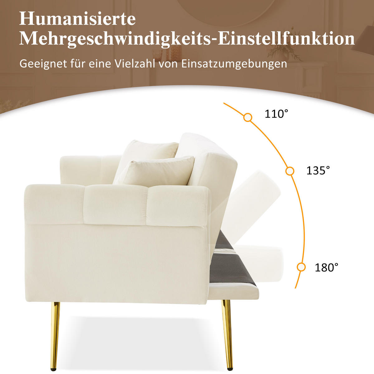SCHLAFSOFA 2-Sitzer Samt mit 3-fach verstellbarer Rückenlehne Beige 173/75/70 cm - Beige, Textil (70/173/75cm) - Redom