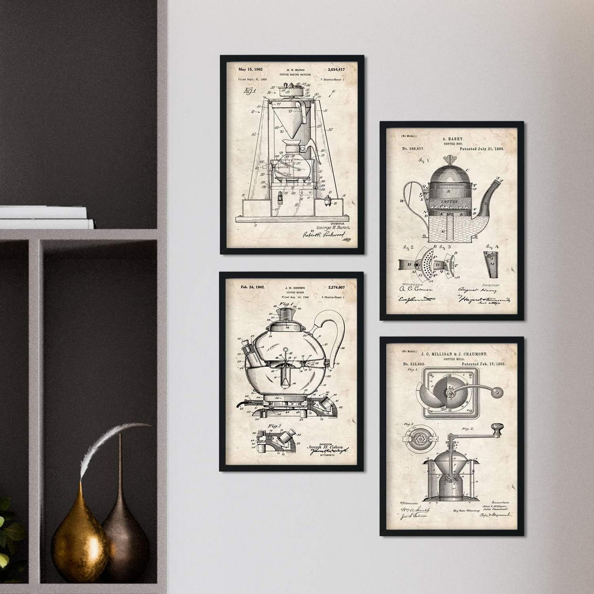 POSTER Set mit 4 Kaffeemaschine Vintage Patent Größe A4 Rahmenlos - Klar, Papier (21/1/29.7cm) - Nacnic