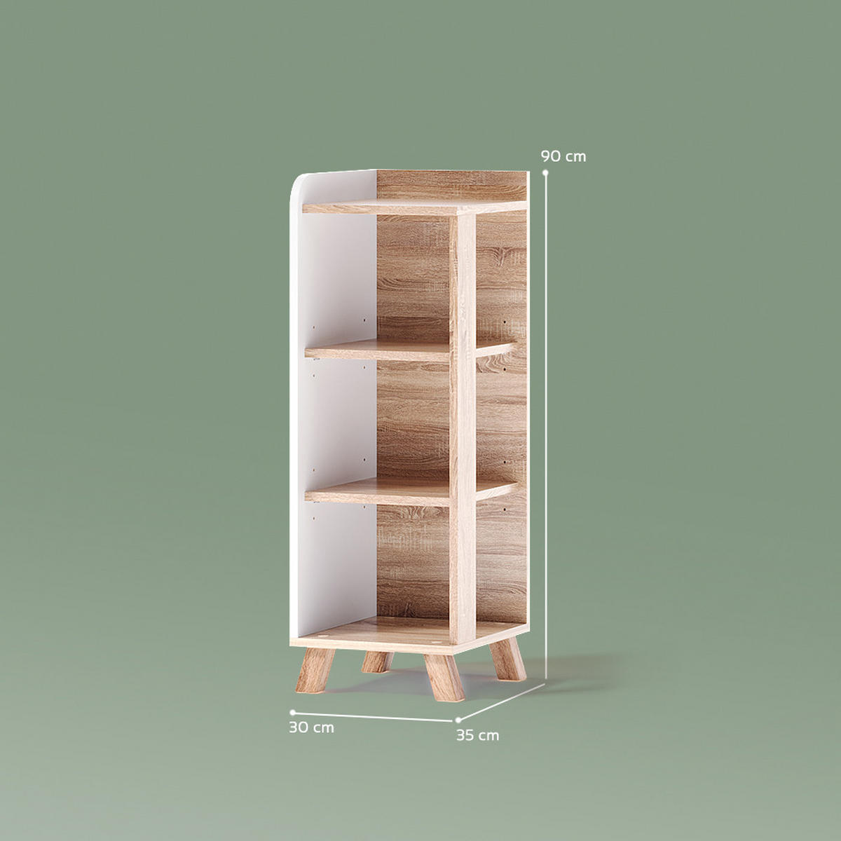 MIDI OMARICA Marano, Sonoma/Bela, 30 x 90 cm s 4 policami - bela/hrast sonoma, leseni material (30/90/35cm) - Livinity®