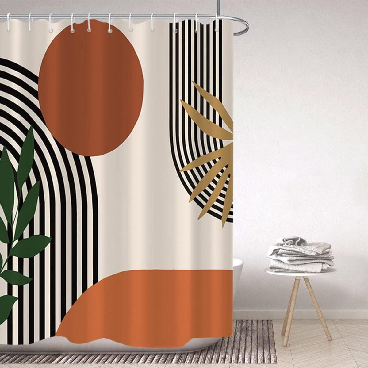 DUSCHVORHANG Geometrisch Terrakotta Schwarz 180/180 cm Stoff Wasserabweisend Schimmelresistent - Multicolor, Kunststoff (180/180cm) - MCBOSON