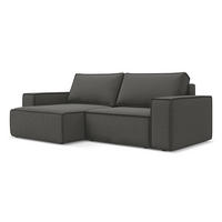 ECKSOFA mit Schlaffunktion Samt Stoff Grau - Dunkelgrau/Schwarz, Kunststoff/Textil (148/257cm) - Makamii