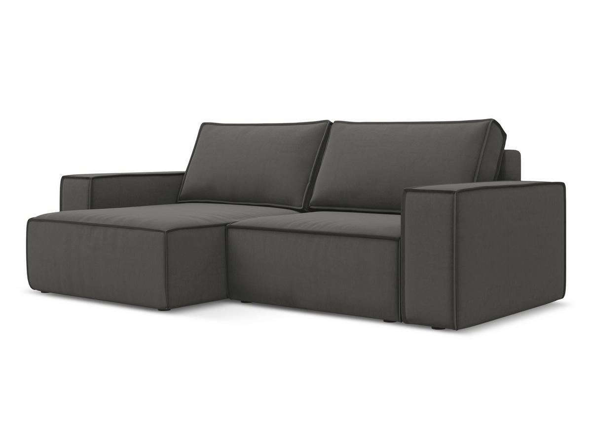 ECKSOFA mit Schlaffunktion Samt Stoff Grau - Dunkelgrau/Schwarz, Kunststoff/Textil (148/257cm) - Makamii