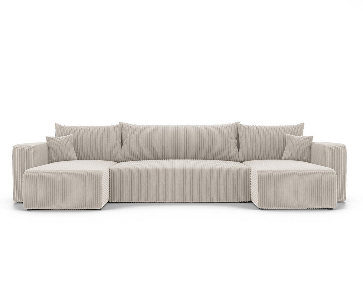 WOHNLANDSHAFT U-Form mit Schlaffunktion und Bettkasten, Beige - Beige, Holzwerkstoff/Textil (318/79/145cm) - Idohome