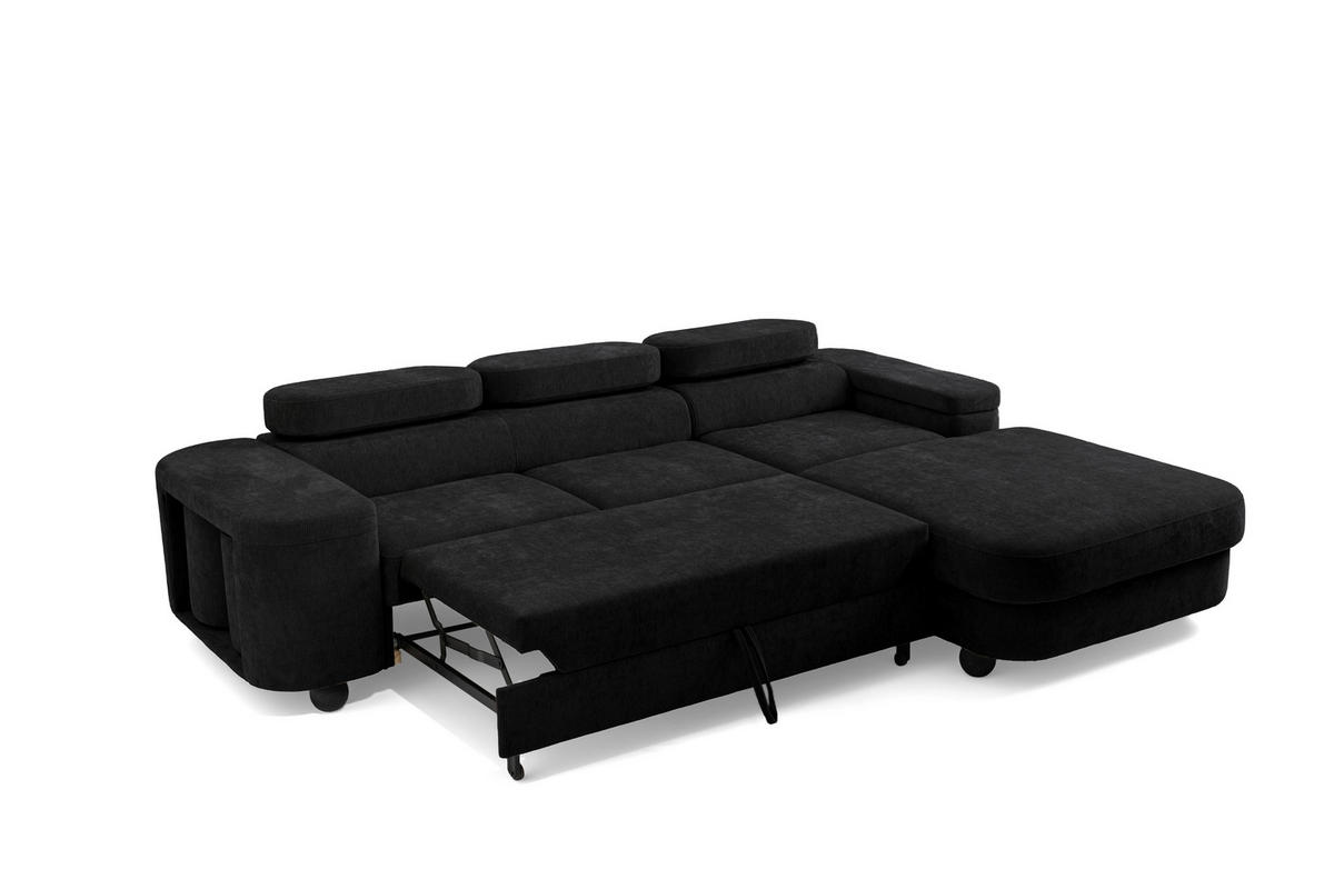 ECKSOFA LOVE L Rechts mit Schlaffunktion 124x210 Chenille Schwarz - Schwarz, Holz/Textil (205/284cm) - Muffo