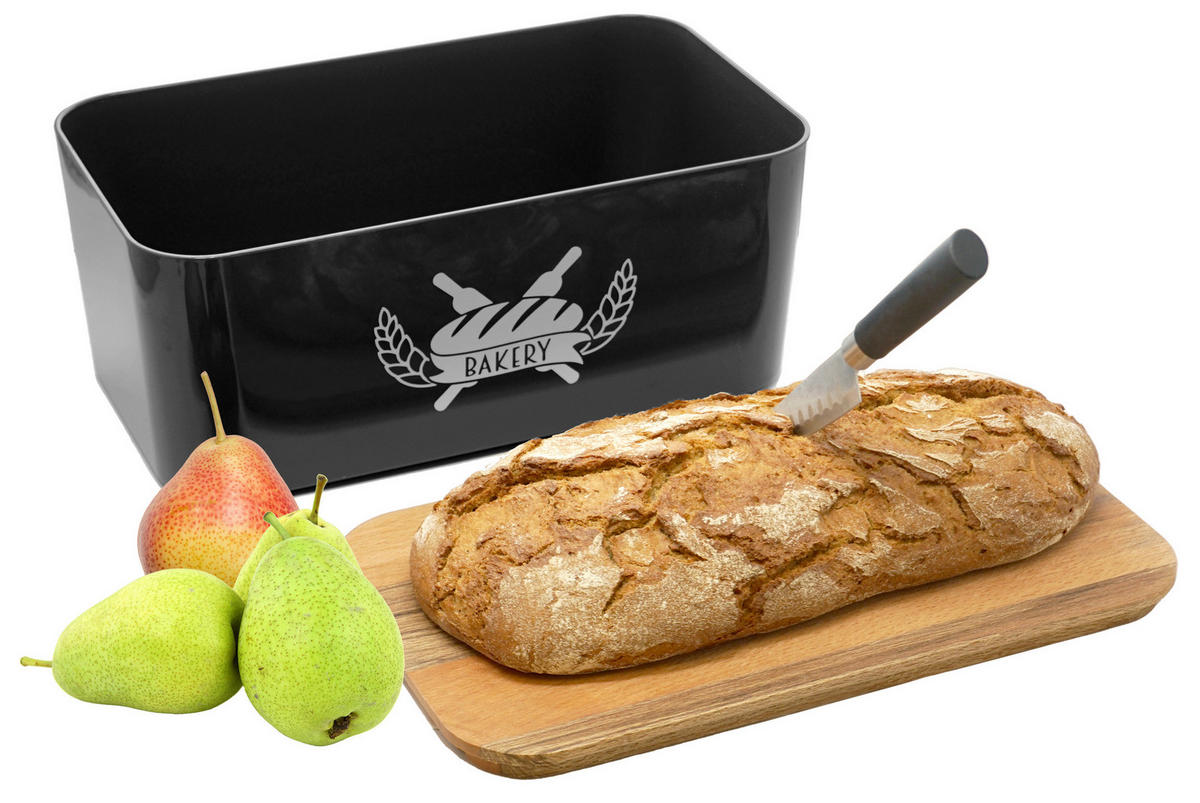 BROTKASTEN mit Bambus Schneidebrett schwarz - Schwarz, Kunststoff (15/22/36cm) - Lashuma