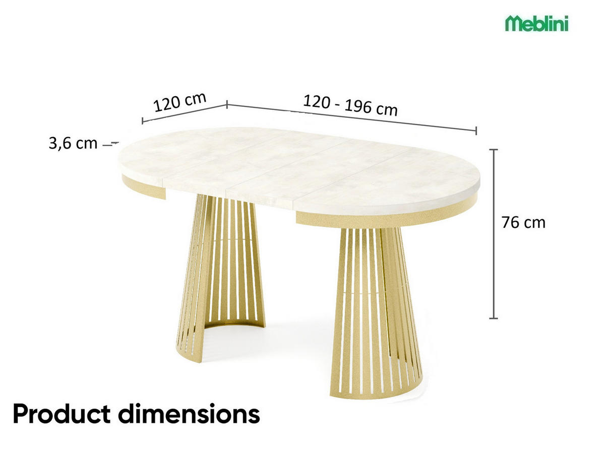 ESSTISCH Cone Bis - Goldfarben/Creme, Holzwerkstoff/Metall (120/120/76cm) - Meblini