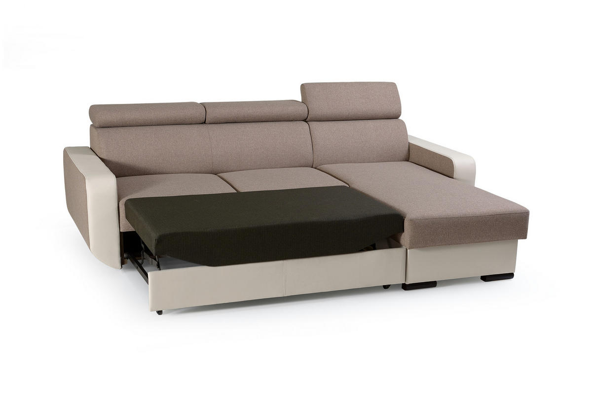 ECKSOFA PALAZZO Braun Geflochtener Stoff mit Schlaffunktion - Braun, Holz (236/165cm) - MASSENO