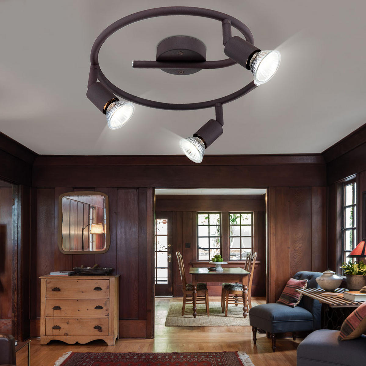 LED DECKENLEUCHTE Metall Rostfarben 3 Flammig - Braun, Metall (42/42/15cm) - Globo Lighting