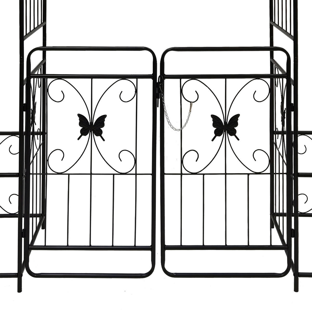 ROSENBOGEN Schwarz mit Doppeltor und Pflanzkästen Metall 220 cm - Schwarz, Metall (202/220/50cm) - Relaxdays