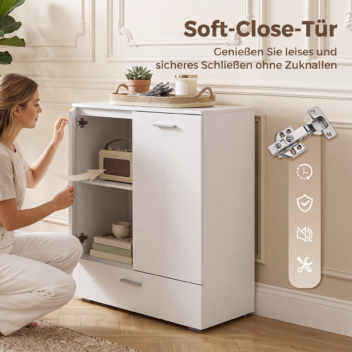 SIDEBOARD i MDF, vitt - Vit, Träbaserade material/Metall (42/100/80cm) - HOMCOM