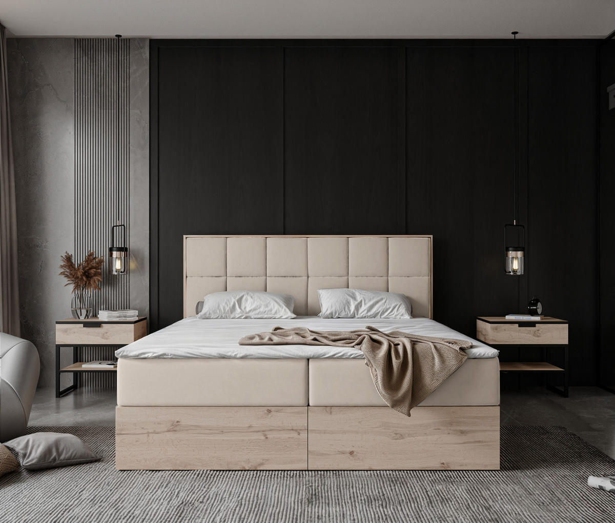BOXBETT LAVIO II 160/200 cm, in Creme, mit Matratze und Topper - Creme, Holzwerkstoff/Textil (160/200cm) - Idohome