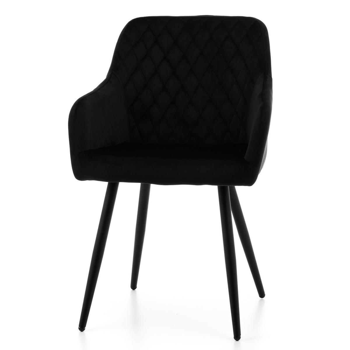 STUHL TODI gepolstert mit Steppung - schwarz - Samt Velours - Schwarz, Textil/Metall (56/85/62cm) - NEW HOME