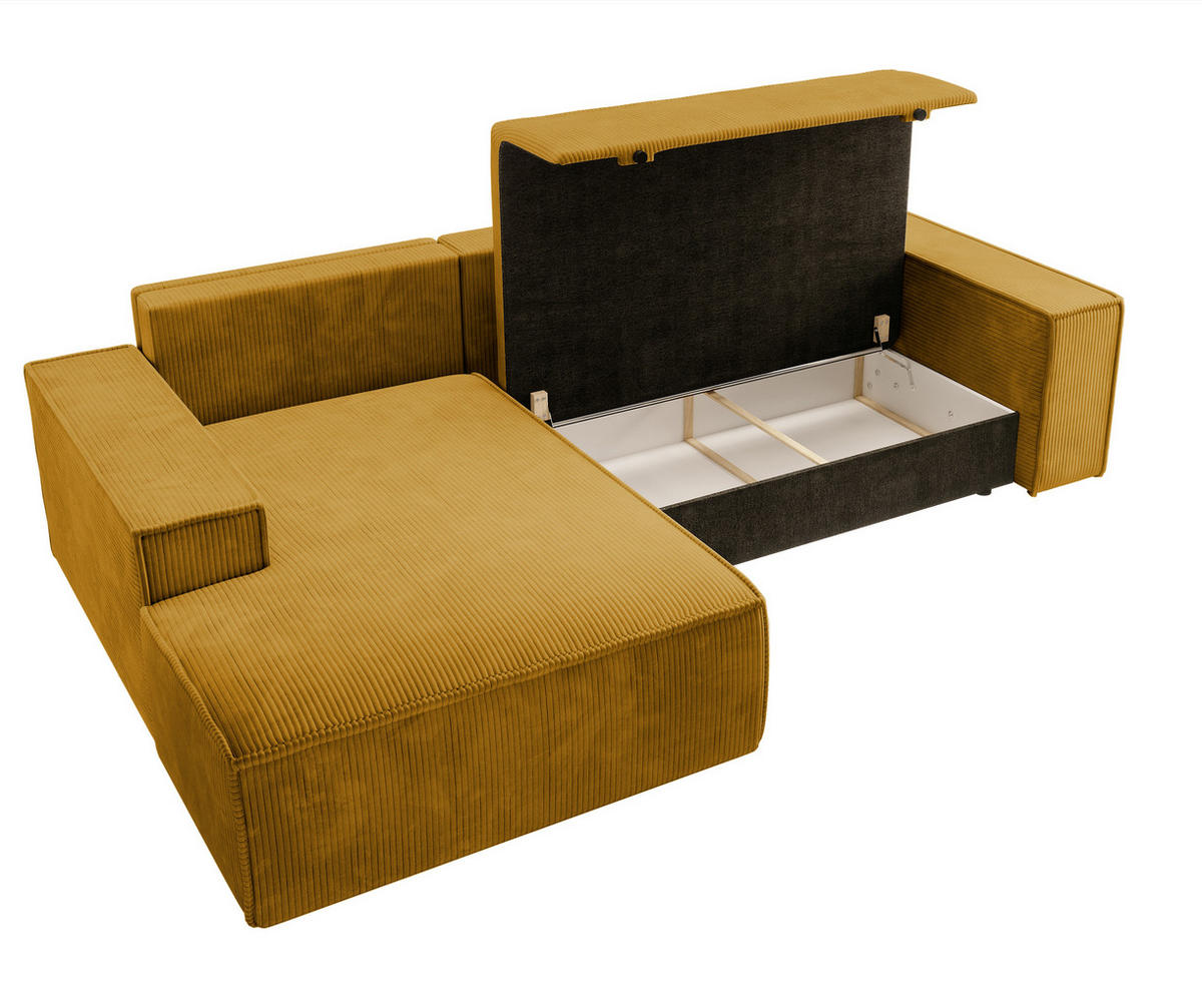 ECKSOFA Farese Senfgelb Cordbezug - Messingfarben/Schwarz, Kunststoff/Textil (267/167cm) - Selsey