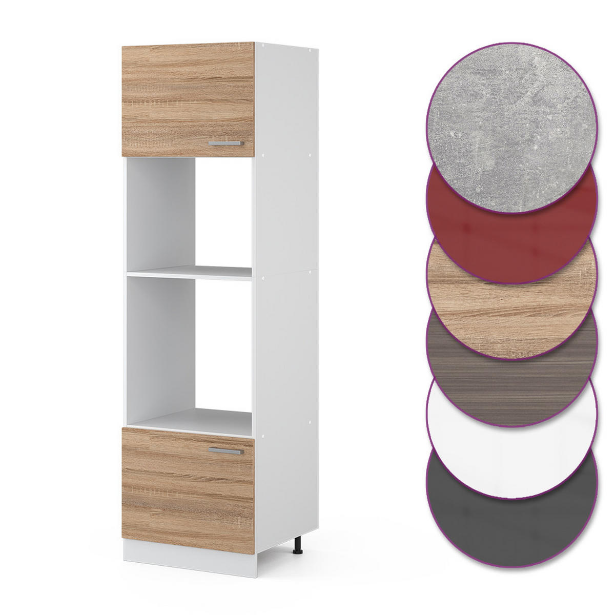 MIKROWELLENSCHRANK R-Line Sonoma 60 cm - Weiß/Sonoma Eiche, Holzwerkstoff (60/206.8/57.2cm) - Vicco