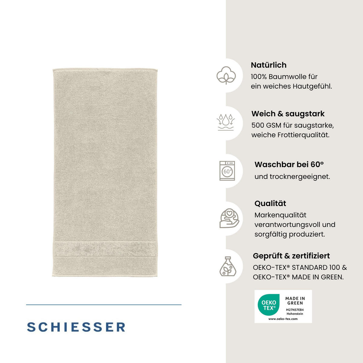 HANDTUCHSET Turin - 4-teilig - 50x100 cm - Helltaupe - Taupe, Textil (50/100cm) - SCHIESSER