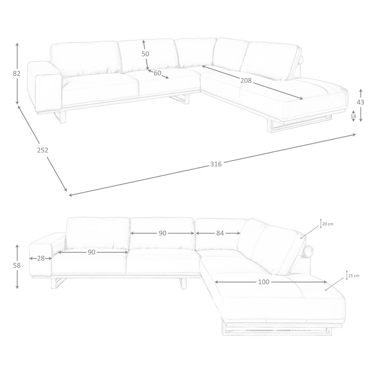 ECKSOFA Ecke Sandfarbe Honig 316/252/82 cm - Sandfarben/Honig, Leder (316/252cm) - ANGEL CERDA