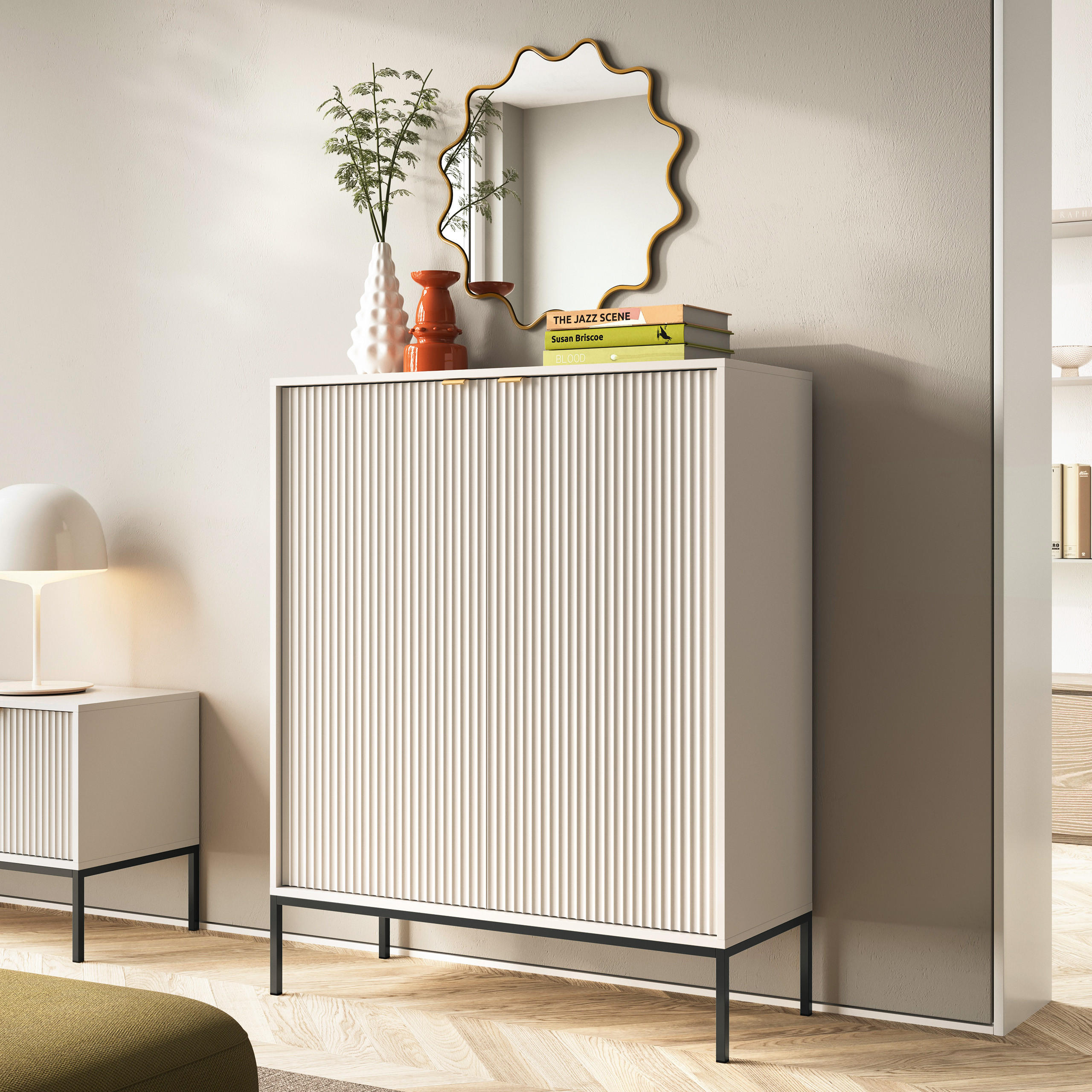 HIGHBOARD STELLARE 104/125/39cm 2 Türen Kaschmir - Kaschmir/Goldfarben, Holzwerkstoff (104/125/39cm) - MASSENO