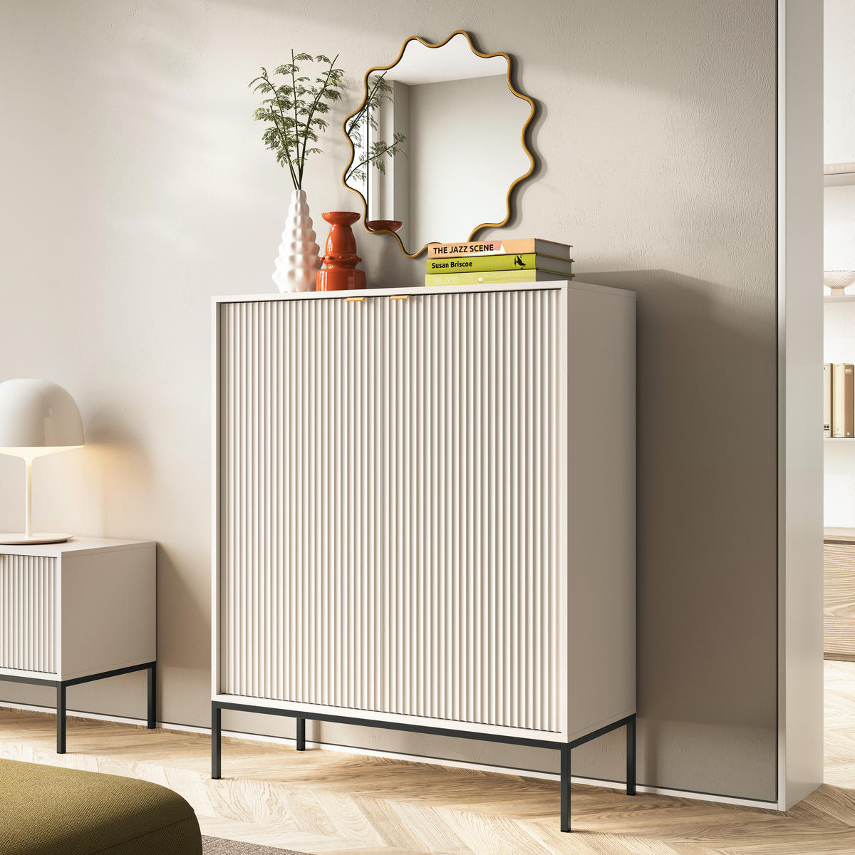 HIGHBOARD STELLARE 104/125/39cm 2 Türen Kaschmir - Kaschmir/Goldfarben, Holzwerkstoff (104/125/39cm) - MASSENO