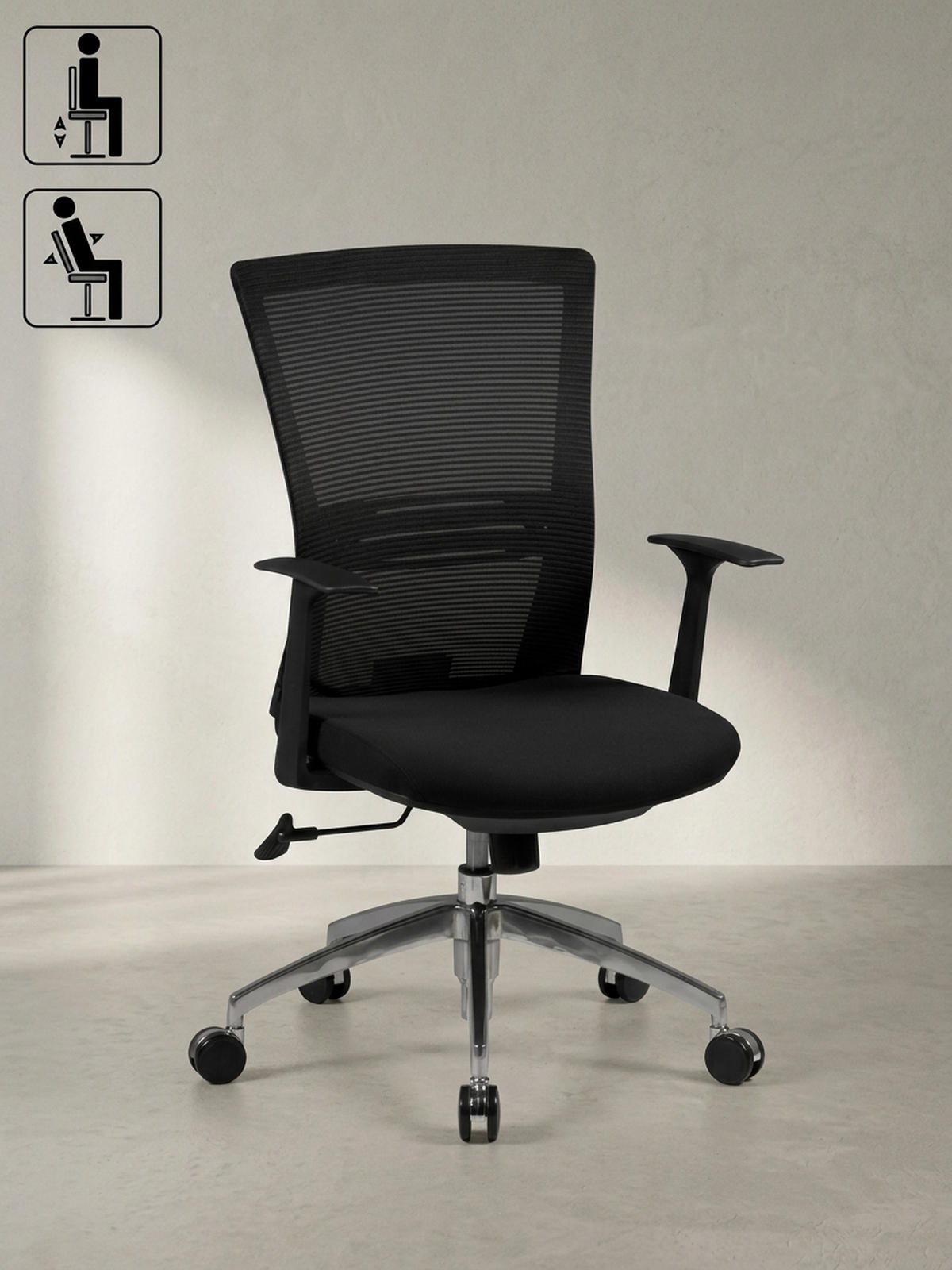 BÜROSTUHL Schwarz Netz drehbar mit verstellbarer Rückenlehne und Aluminiumfußkreuz bis 120 kg - Silberfarben/Schwarz, Textil (70/107/63cm) - KADIMA DESIGN