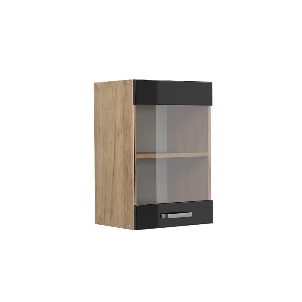 KÜCHENGLASSCHRANK R-Line Schwarz Hochglanz 40 cm - Honigeiche/Schwarz Hochglanz, Holzwerkstoff (40/60/31cm) - Vicco