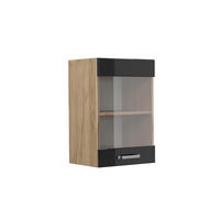 KÜCHENGLASSCHRANK R-Line Schwarz Hochglanz 40 cm - Honigeiche/Schwarz Hochglanz, Holzwerkstoff (40/60/31cm) - Vicco