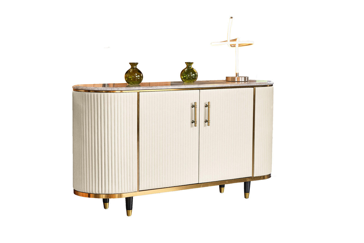 SIDEBOARD MARIA Weiß Kunstleder - Schwarz/Weiß, Stein/Metall (150/76/40cm) - KAWOLA