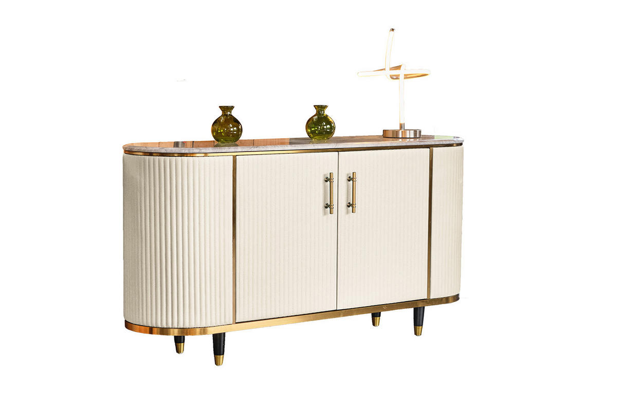 SIDEBOARD MARIA Weiß Kunstleder - Schwarz/Weiß, Stein/Metall (150/76/40cm) - KAWOLA