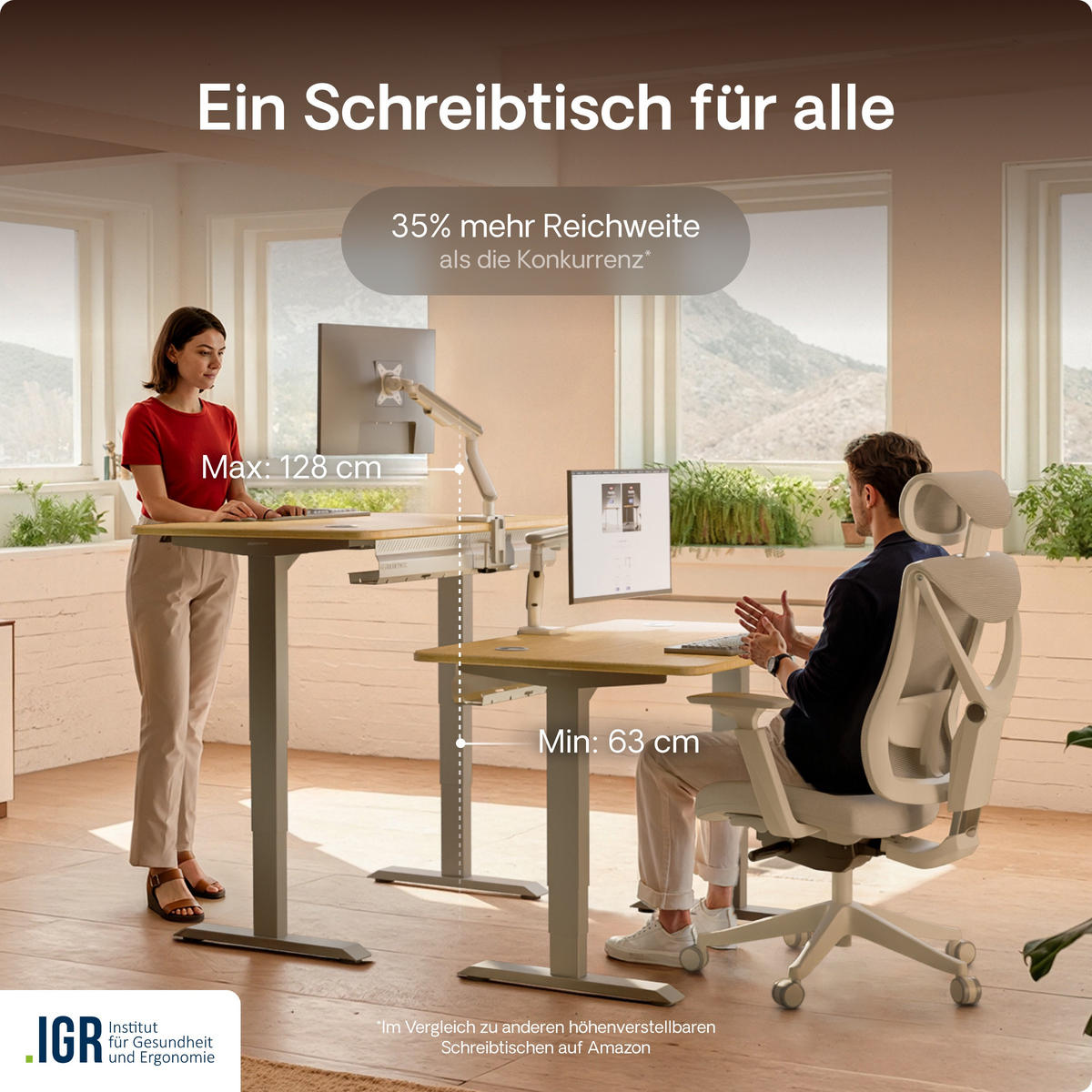 SCHREIBTISCH Elektrisch Höhenverstellbarer HomePro 140x70cm Grau/Bambus mit Memory-Funktion, Anti-Kollisions Technologie - Hellgelb/Grau, Holz (70/140/63.5cm) - Desktronic