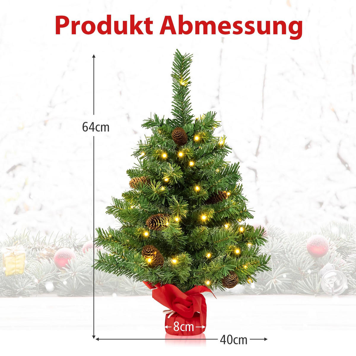 WEIHNACHTSBAUM kleine Tannenform mit 8 Lichtmodi 64 cm grün - Grün, Kunststoff (64cm) - COSTWAY