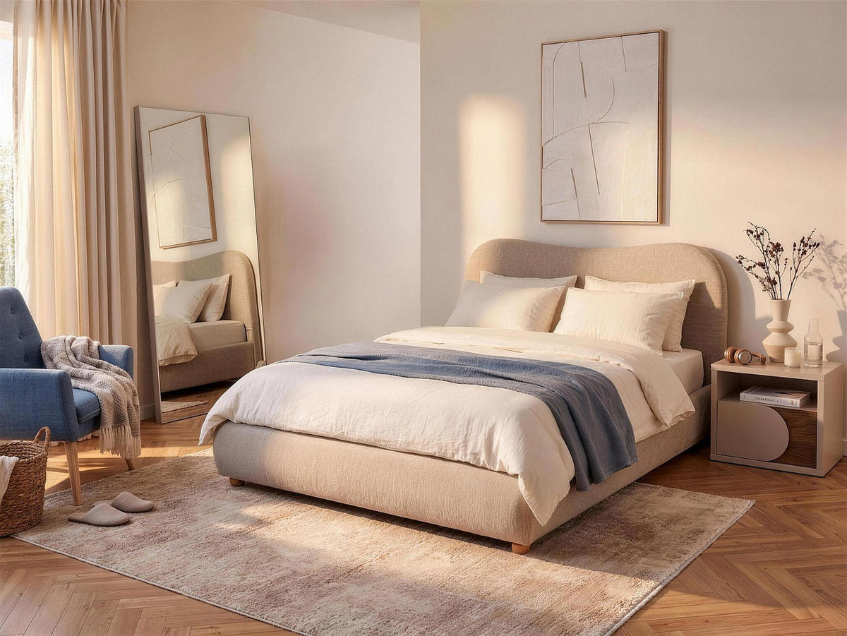 BETT mit Bettkasten - 2 Personen - stoff - taupe Vanari - Taupe, Holz/Textil (140/190cm) - Vente-Unique