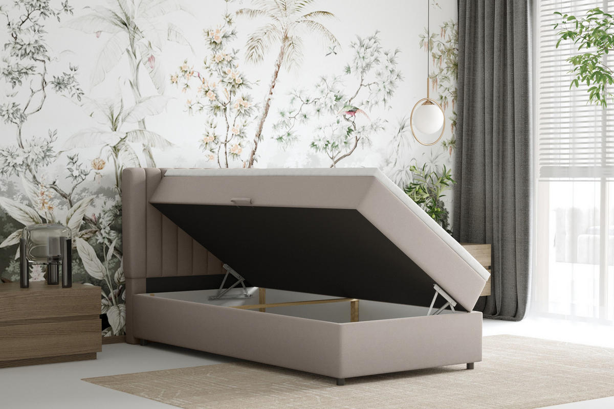BOXBETT Everest 90 x 200 cm Einzelbett mit hochwertiger Bonell-Matratze und Topper - Cappuccino, Holz (90/200cm) - Panda Möbel
