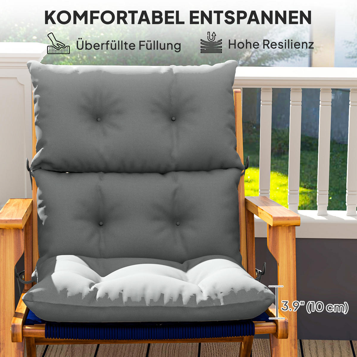 SITZKISSEN 115x56 cm - Hellgrau, Kunststoff (56/10/115cm) - Outsunny