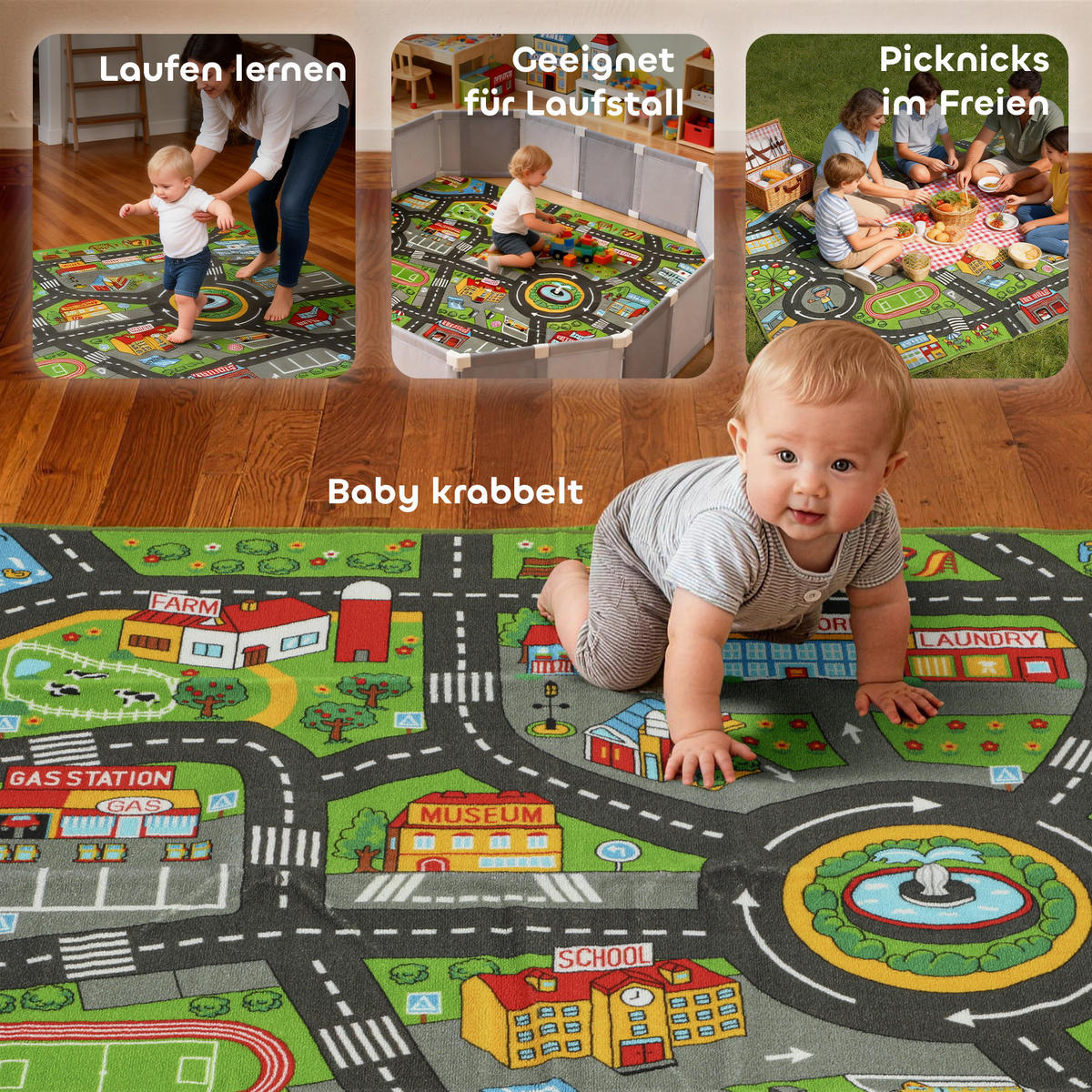 SPIELMATTE Polyester Grau - Grau, Textil - AIYAPLAY