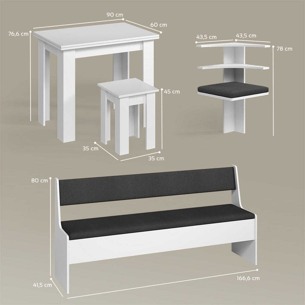ECKBANKGRUPPE Tiberio Weiß 210 x 210 cm mit Tisch - Weiß, Holzwerkstoff (210/80/210cm) - Livinity®