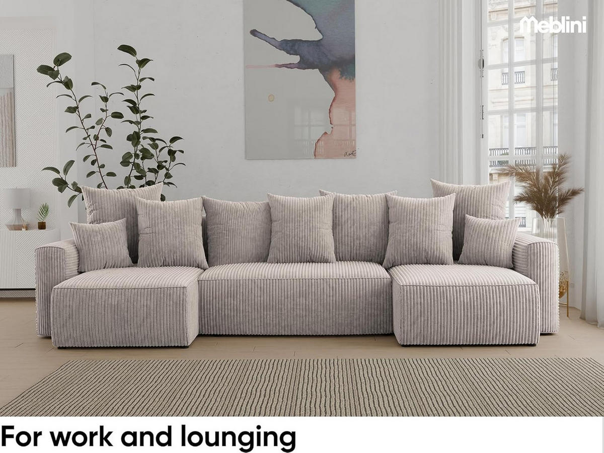 ECKSOFA DAVE U - Beige/Schwarz, Holzwerkstoff (312/142cm) - Meblini