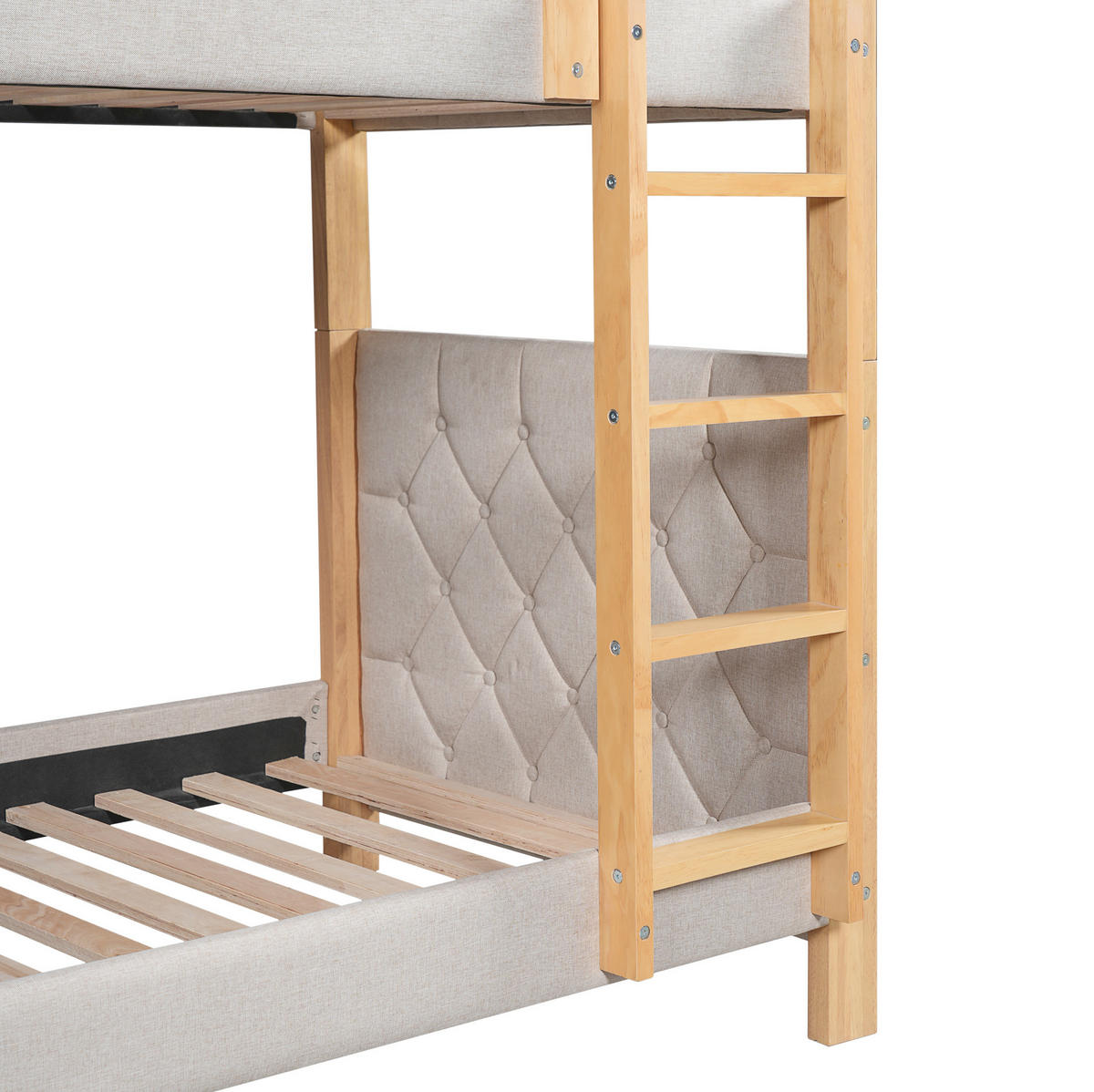 ETAGENBETT 90/200 cm grau/natur aus Kautschukholz und MDF mit gerader Treppe - Grau, Holz (90/200cm) - OKWISH