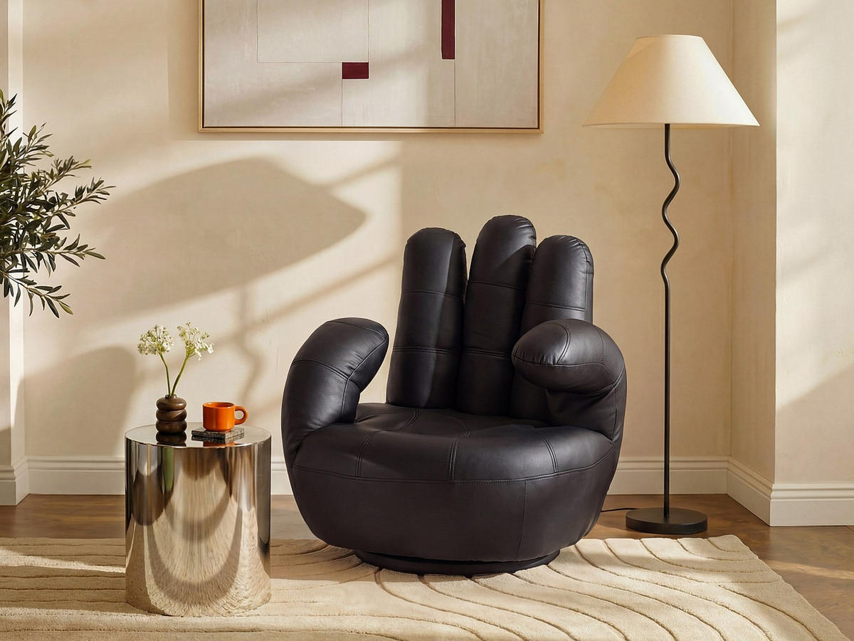 SESSEL mit gerader Rückenlehne - 1 Person - Kunstleder - Schwarz - - Schwarz, Leder (82/89/78cm) - Vente-Unique