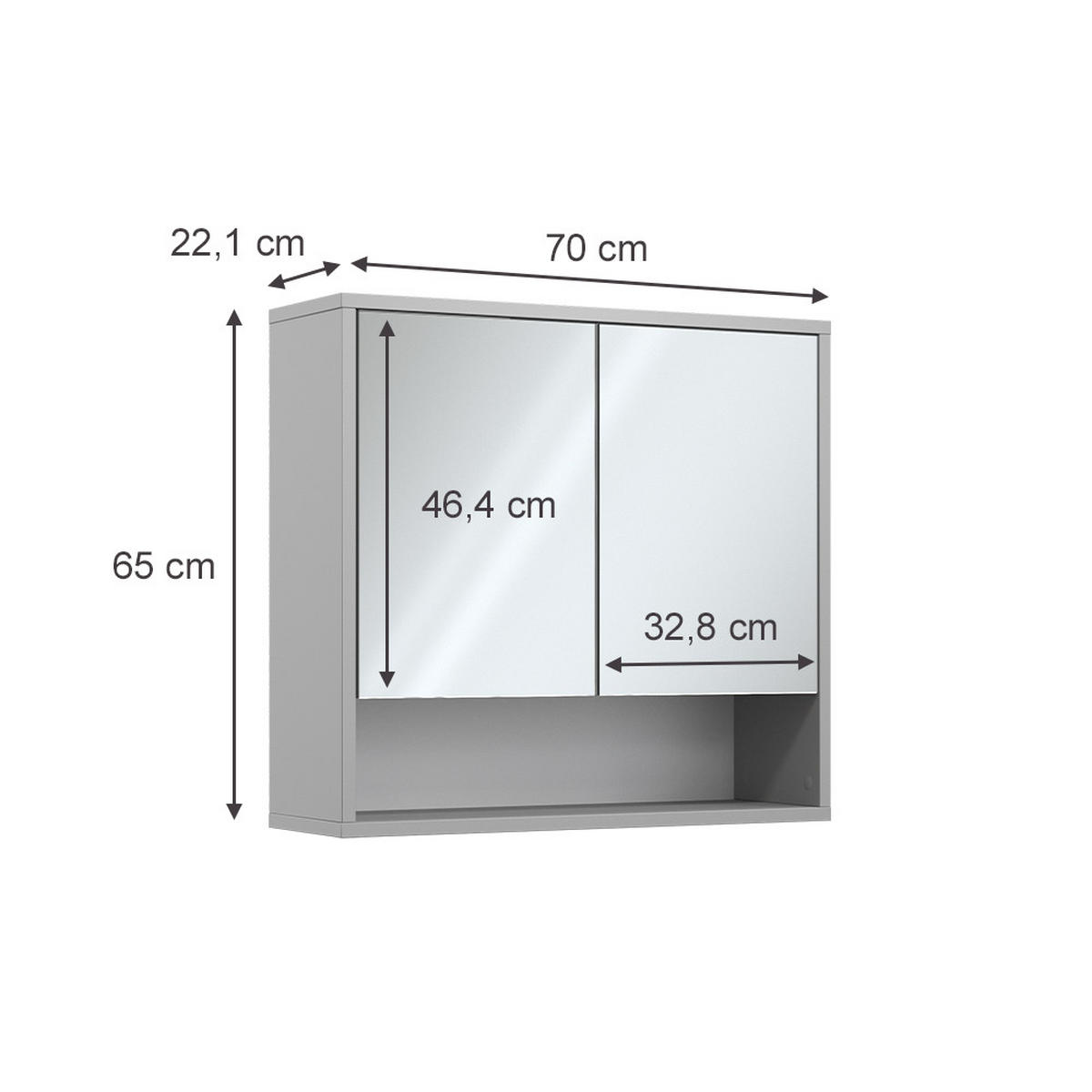 BADSPIEGELSCHRANK Eliza Grau 70 x 65 cm mit 2 Türen - Grau, Holzwerkstoff (70/65/22.1cm) - Vicco