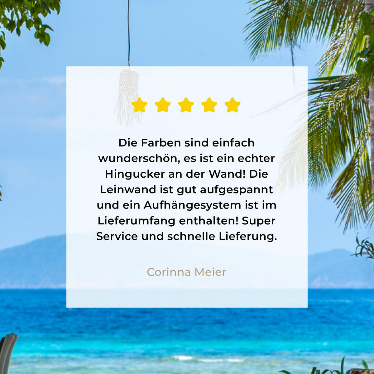 LEINWANDBILD Aussicht - Baum - Meer - Palme - Hügel - Strand - Blau Wandbilder 80x60 cm - Blau, Textil (80/60cm) - MuchoWow